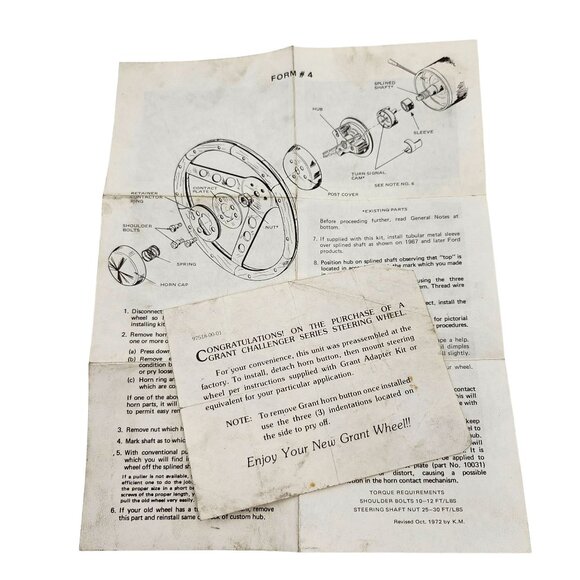1972 Vintage Grant Challenger Series Steering Wheel Installation Manual Papers - Picture 1 of 1